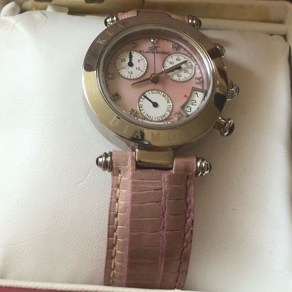 Klaus Kobec Leather Watch mother of pearl diamonds